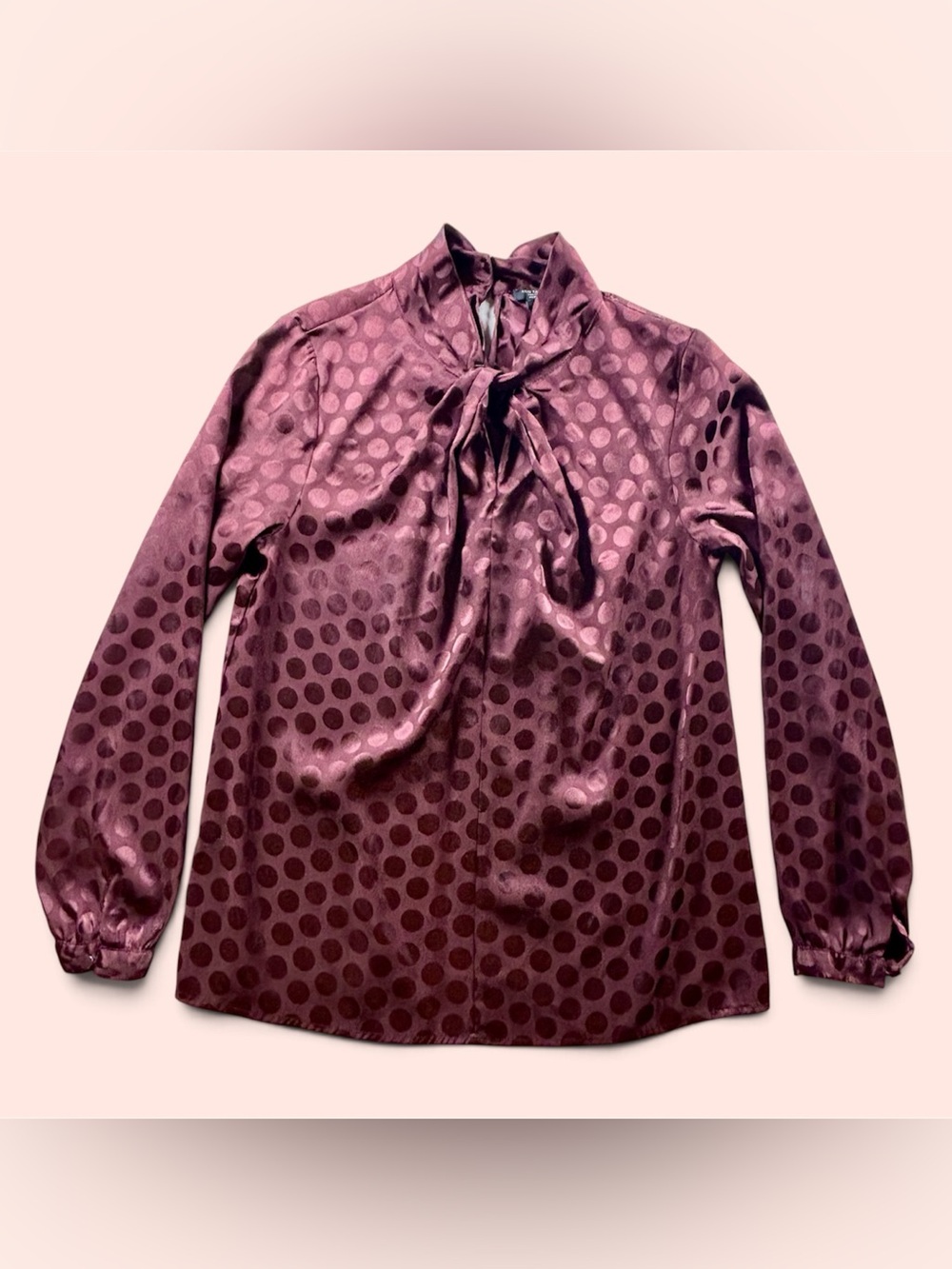 Ann Taylor Factory Burgundy Polka Dot Twist Neck Blouse Petite M
